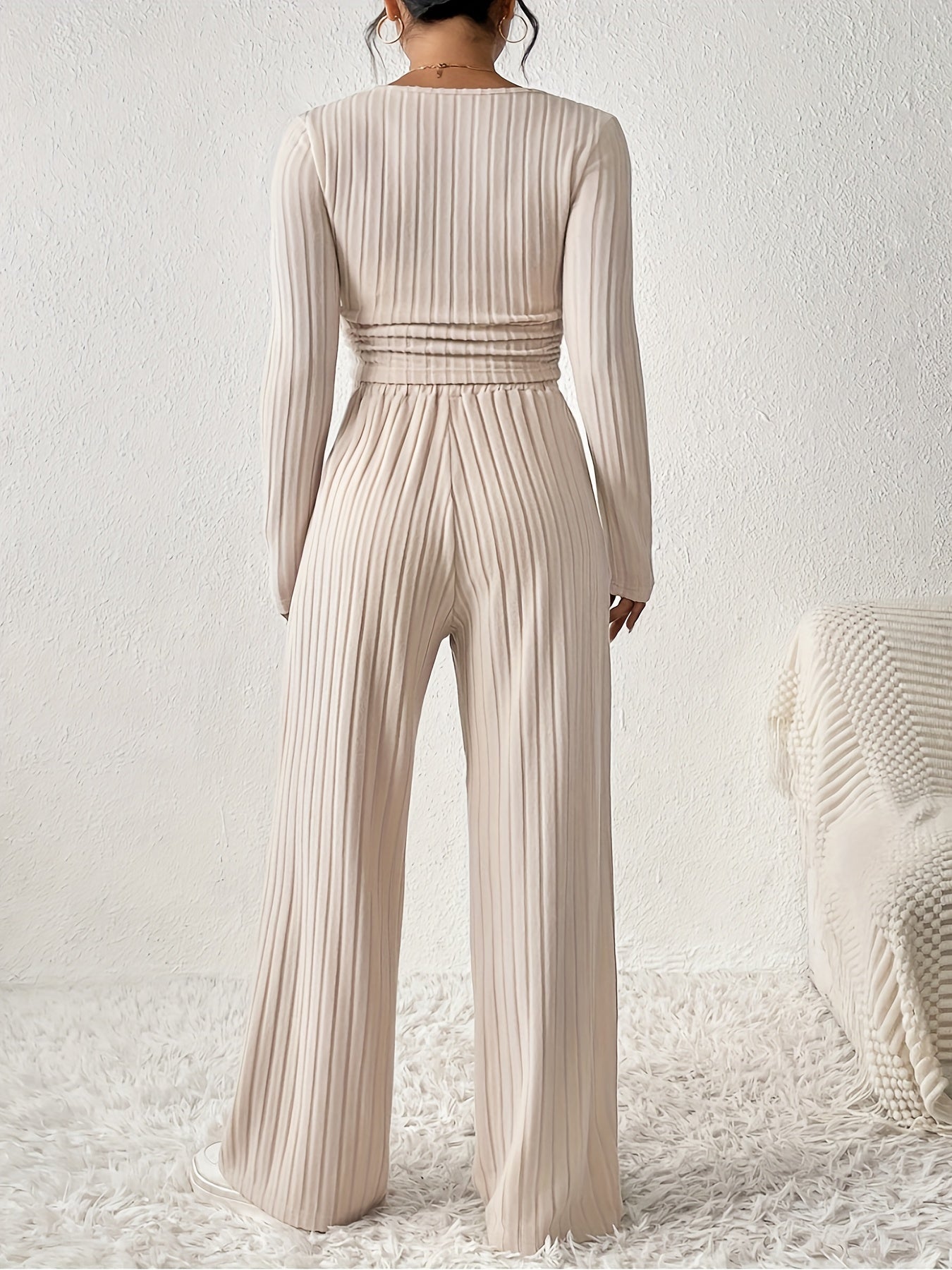 Evelyn | Long Sleeve Crop Top & Wide Leg Loose Pants Set