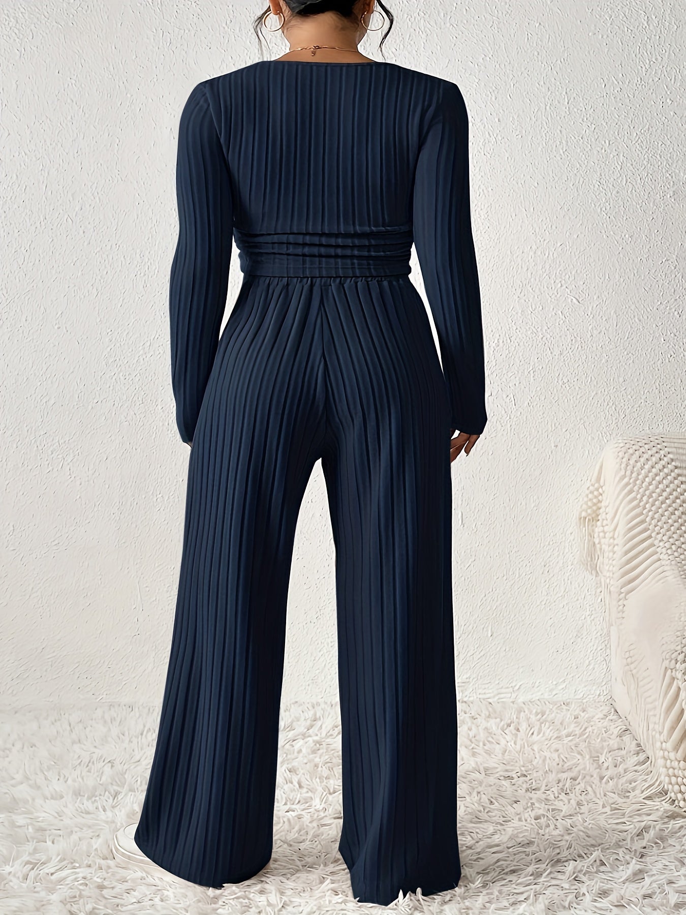 Evelyn | Long Sleeve Crop Top & Wide Leg Loose Pants Set