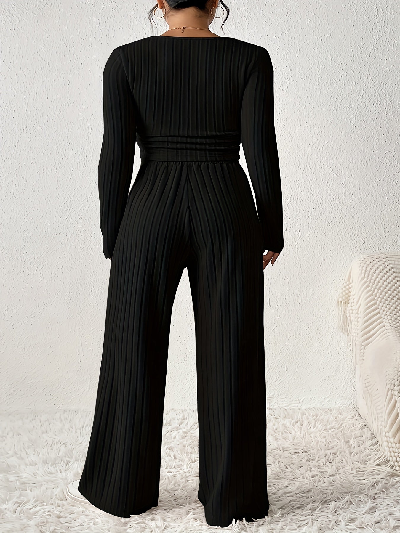 Evelyn | Long Sleeve Crop Top & Wide Leg Loose Pants Set