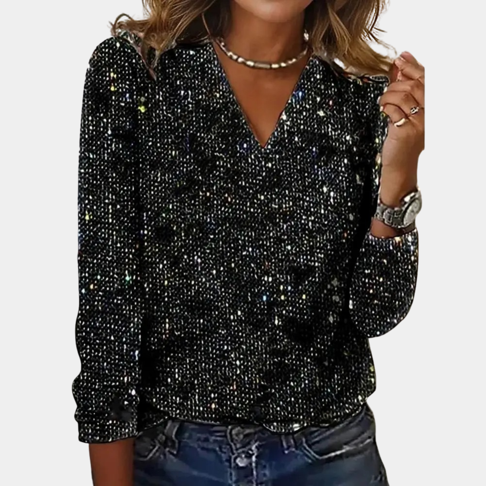 DAISY | GLITTER V-NECK TOP