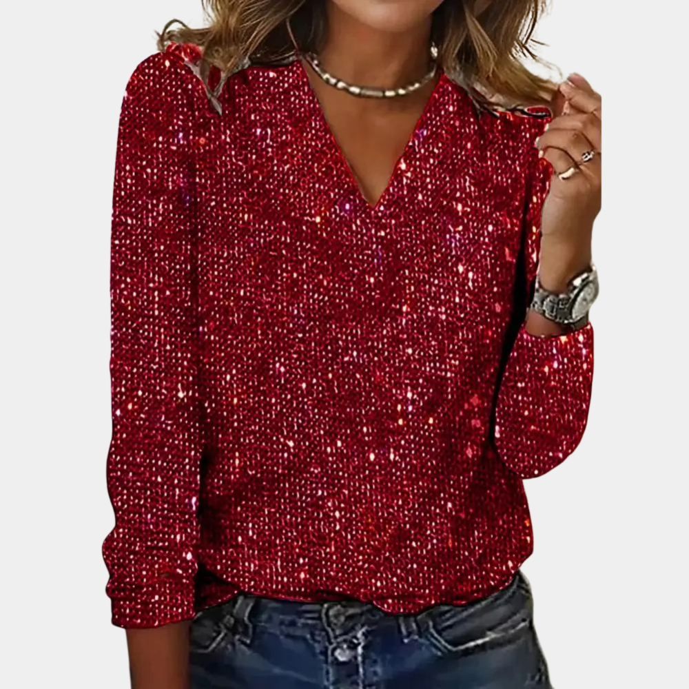 DAISY | GLITTER V-NECK TOP