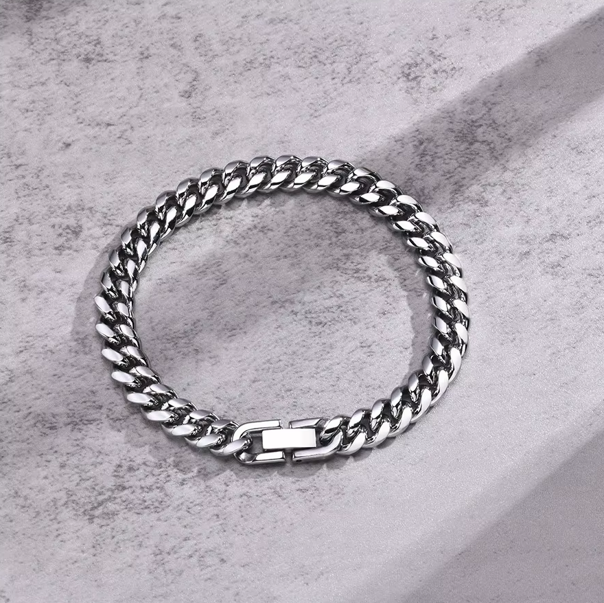 8MM Silver Stainless Steel Cuban Chain Bracelet
